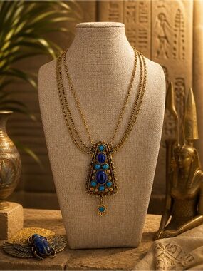 Regal Egyptian Revival Necklace ✨ Ornate Gold Pendant